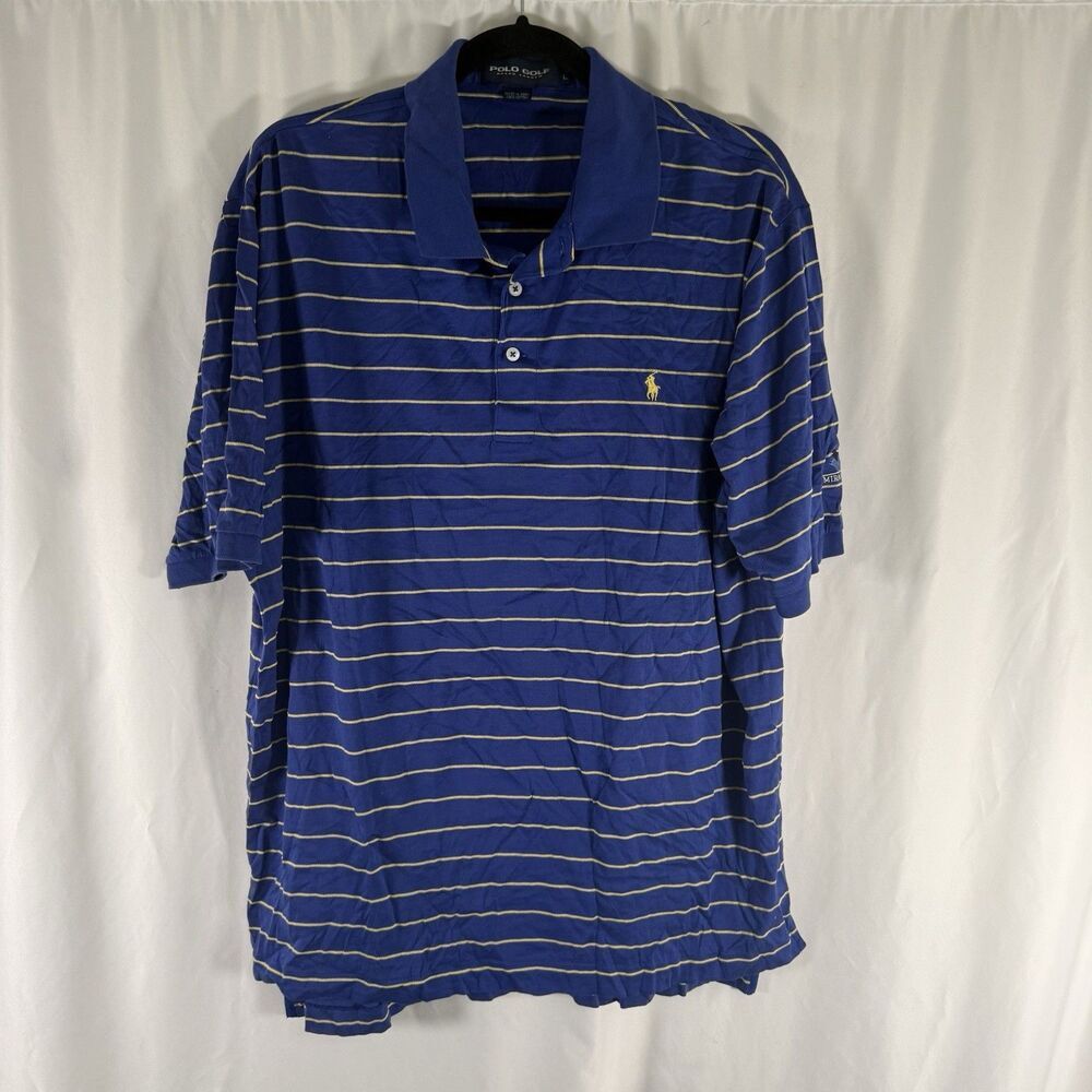 Polo Golf Ralph Lauren Men's Large Blue Striped Mira Vista Short Sleeve Collared